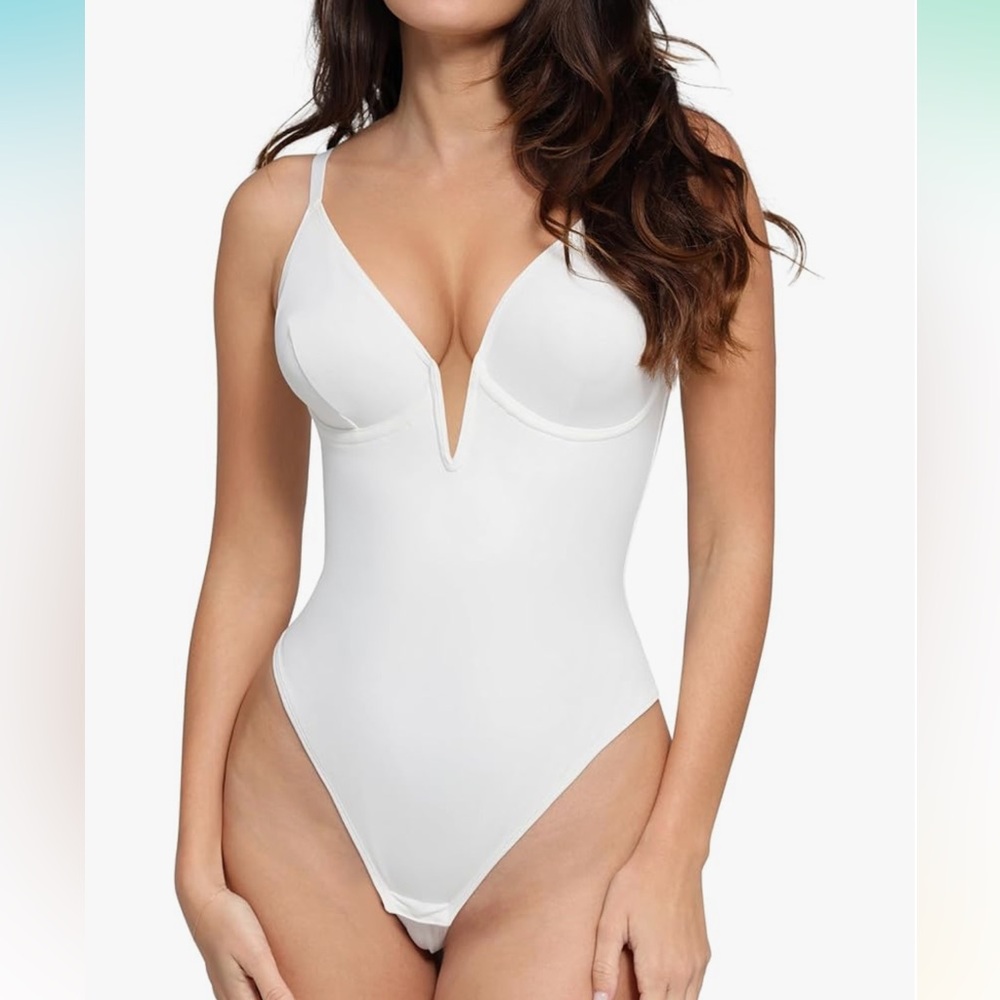Popilush Shapewear Deep V-Neck Low Back Sculpting Thong Bodysuit